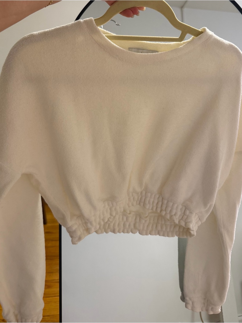 Onia White Brushed Back Terry Cropped Long-Sleeve Pullover